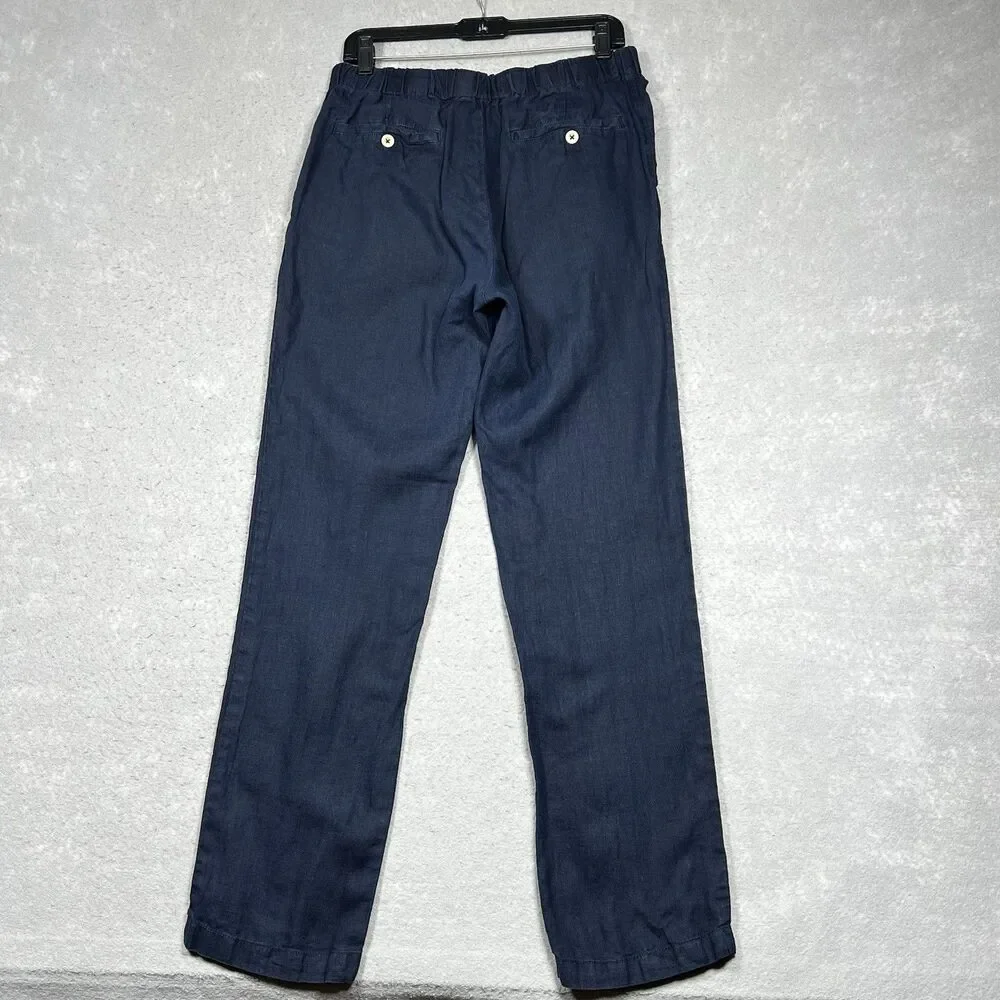 Quince Pants Womens Small Blue Cotton Linen Twill Straight Leg Pant Pockets